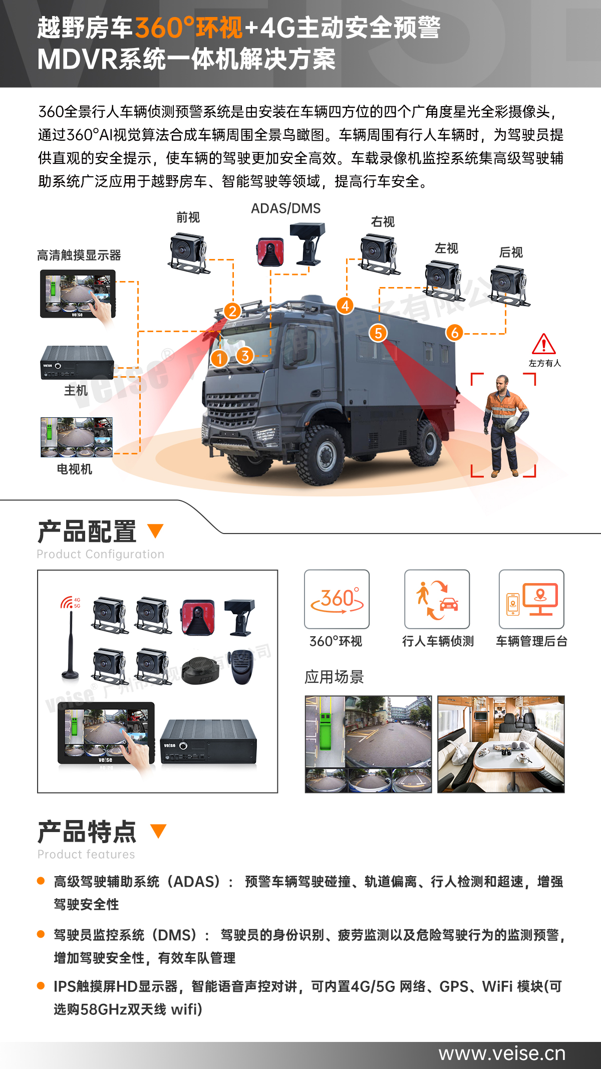 越野房车：360°环视+4G主动安全预警MDVR系统一体机解决方案