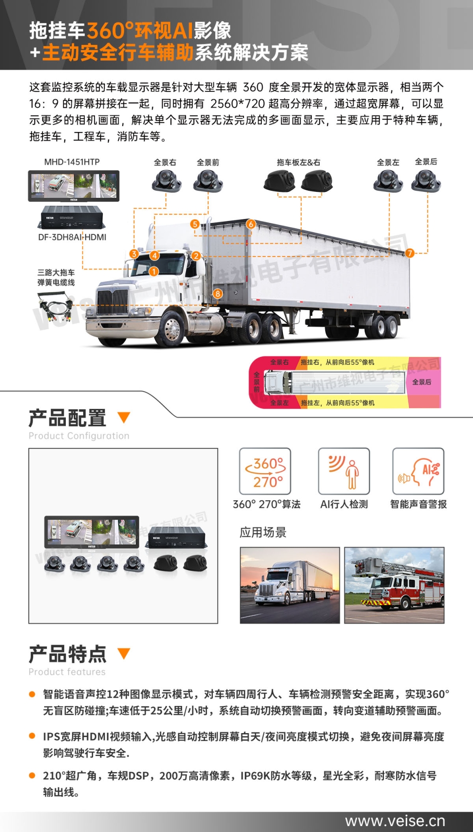 拖挂车：360°环视AI影像 +主动安全行车辅助系统解决方案